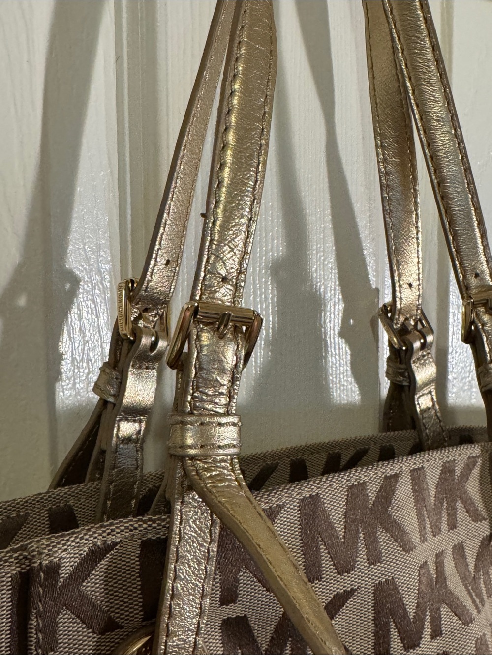 A Michael Kors Brown MK Logo Tote with Gold Hardware - Picture 3 of 11